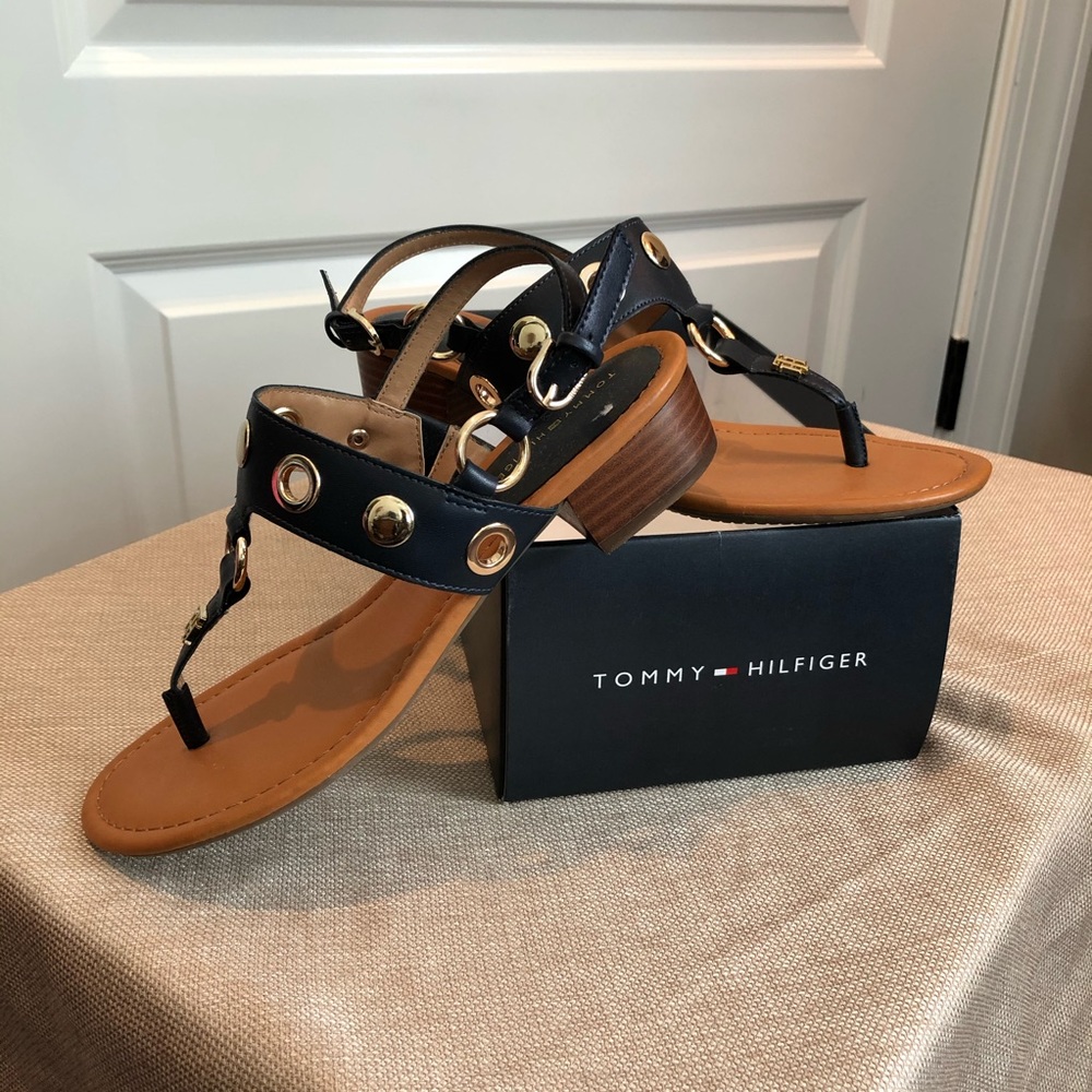 Tommy Hilfiger gold tone T-strap sandals